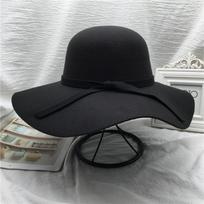 Black fisherman's hat children's autumn and winter versatile bow top hat women's dome wool woolen big brim basin hat retro black