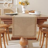 Macrame Edges Burlap Table Runner Jute Machine Wash or Brush Macrame Table Runner  Family Dinners F