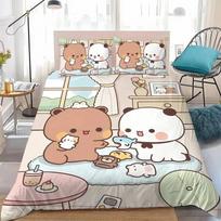 Bear Bubu Dudu Cartoon Duvet Cover Set Cute kids Bedding Set Boy Girl Bedroom Decoration 2/3pcs set Single Double Large Size 135x200cm white