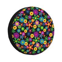 Hippie Flowers Spare Tire Cover Wheel Protectors Weatherproof Universal for SUV Truck Car Wheel Protectors Wheel Covers 14inch