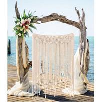 Nuostabus makramė užuolaidos fonas, kabantis boho vestuvių pakabukas elegantiškam namų dekorui beige