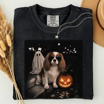 Funny Cavalier King Charles Spaniel Halloween T-Shirt,Spooky Season Dog Tee,Cute Ghost Graphic Shirt,Autumn Dog Lover Gift,Fall Apparel 110 black