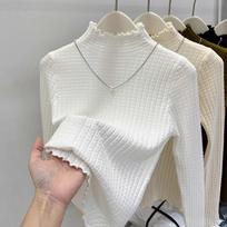 Autumn Winter Semi Turtleneck Knitted Pullover Women Sweater Casual Simple Bottoming Shirt Office Basic Pleated Solid Color Tops New Woman Clothing One Size abrikosas