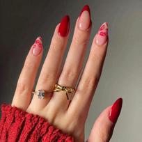 24PCS Magenta Leopard Print French Almond Press on Nails with Glue Sweet Pink Heart Short Oval Fake Nails for Hot Girls Ins Nail beige