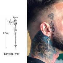 Triangle Cone Spike Long Chain Earring Stainless Steel Double Connected Chains Huggie Hoops Earring Mens Jewelry black