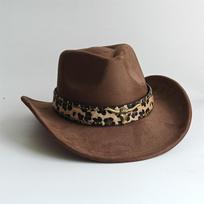 Leopard Print Belt Cowboy Hat For Women Men With Shapeable Wide Brim Western Suede Hat For Cowboys And Cowgirls Sombrero Hombre 56-58cm brown