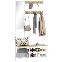 Coat Rack Shoe Cabinet with Mirror 3 Shelves Bench 10 Adjustable Hooks Modern Style for Hallway 98x34x186 cm Natural 98 x 34 x 186 cm