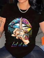 Peace Lips Whisper Words of Wisdom Let it be T-shirt XL beige