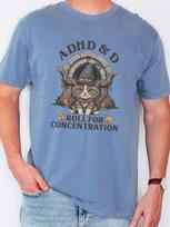 Dungeons ADHD&D ADHD Roll for Concentration, dnd, Dungeon Master, COMFORT Colors Unisex Tee T-and kids tshirt 130 gray