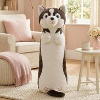 60/90/130 Cm Cute Animal Plush Pillow Stuffed Husky Cat Long Body Throw Pillow Soft Cozy Sleeping Hugging Doll Kids Gift 90cm beige