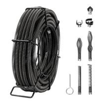 VEVOR Modulinis kanalizacijos valymo trosas 66FT/20,1 m x 5/8In/1,6 cm ir 7 antgaliai 0,8 -3,9 /2-10 cm vamzdžiams 39.5 x 39.5 x 11.7 cm