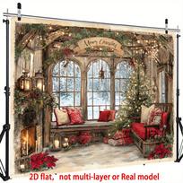 1Pcs Farmhouse Christmas Decoration Background Winter Backdrop Decorations For Photo Studio Photo Booth Christmas Party 150x100cm beige