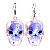 Elektriniai šviečiantys Helovino pakabukai Juodas katas LED Kaukolės auskarai Šviečiantys lašiniai auskarai Hipsteris Earrings L blue