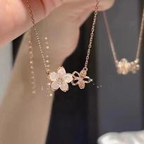 Elegant Delicate Zircon Cherry Blossom Necklace For Women Girls  Flower Choker Necklace Party Jewelry Accessories Gift rožinio aukso spalvos