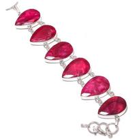 Ruby (Simulated) Gemstone Handmade 925 Sterling Silver Bracelet 7-8  a9K53 red