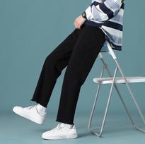 Summer New Black Raw-edge Nine-point Jeans Men's Straight Gangfeng Juvenile Pants 27