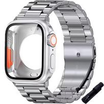 Glass Case+Metal Stainless Steel Strap For Apple Watch S11 S10 42mm 46mm 45mm 44mm 41mm 40mm iWatch Series 11 10 9 8 7 6 5 4 se 46mm-Series 11 10 gray