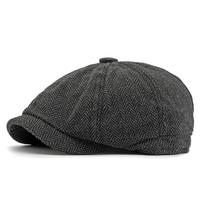 Twill Flat Cap for Men Women Herringbone Newsboy Caps British Style Octagonal Hat Solid Green Red Detective Cabbie Beret Hat Elastic 56-60cm žalia