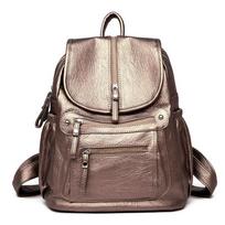 Women Leather Backpacks Vintage Female Shoulder Bag Travel Ladies  School Bags For Girls juoda
