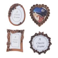 4Pcs Mini Retro Picture Frame Tiny Metal Picture Frame Antique Wallet Frame for Tabletop Display Mini Wallets Frame gray
