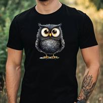 T-Shirt Men Funny Owl Motif Cotton Size XS to 5XL L gray