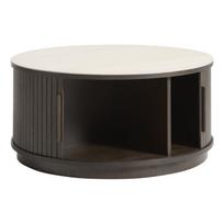 Tamsios natūralios spalvos iš keraminės plokštės apvalios formos kavos staliukas ø 85 cm Enna – Unique Furniture
