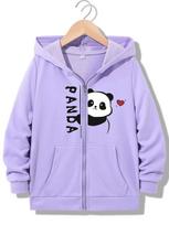 Kids Black Zip Up Hoodie Split Peeking Panda Red Heart And Vertical Panda Letter Graphic Long Sleeve Pocket Casual Hooded Jacket 160 white