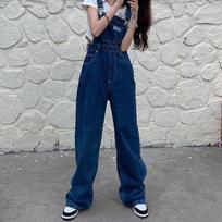 Vasariniai Madingi Džinsiniai Kombinezonai Moterims Plačių Kojų Džinsiniai Kombinezonai Korėjietiški Laisvi Petnešėlėti Kelnės Korėjietiški Streetwear Kelnės 3XL mėlyna