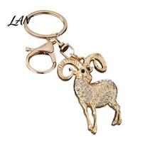 Rhinestone Goat Charm Sparkling Keychain, Golden Plated Key Ring for Men Animal Chain Women, Decorative Keychain Car Keys Handbags Backpacks beige