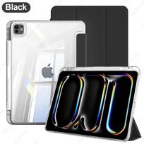 Case for iPad Pro 11 M4 M5 , with Pencil Holder, Slim Trifold Smart Cover with Transparent Back, Tablet Accessories rožinė