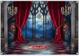 7x5ft Halloween Vampire Medieval Castle Photography Backdrop 79×59inch/200*150cm blue