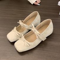 Inner heightening retro square head shallow mouth single shoes women's spring and autumn new suede gentle fairy thick-soled Mary Jane shoes 35