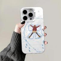 Snow couple suitable for Apple iPhone16/17 mobile phone case 15pro color silver 13 personality 12 large holes 14 hard cover IPhoneXSmax white
