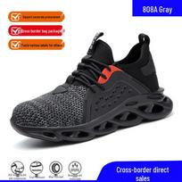 Summer Breathable Anti-smash Anti-puncture Safety Shoes with Lightweight Shock Absorption and Comfortable Flying Woven Upper All-season Black; 37 black