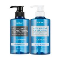 Kundal Cool & Clear Scalp Refreshing Cool Shampoo 500ml + Ice Boosting Cool Body Wash 500ml Aqua Mint Scent 1 pcs 500ml gray
