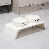 Elevated Pet Feeder Raised Stand Food Grade Double Stainless Steel Food Water Bowls for Pet Grooming Shops Use A Cat Face white
