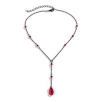 Retro Gothic Blood Crystal Water Drop Pendant Necklace gray