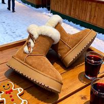 Thick-soled snow boots women's new winter fur integrated plush thickened wool horn button cotton shoes 39 gray
