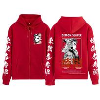 Anime Demon Slayer Kyojuro Rengoku Zip Up Hoodie Casual Zipper Hoodie Sweatshirt Unisex 2XL gray