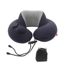 Ergonomic Press Type Inflatable Neck Pillow Elevated Neck Brace Breathable Car Lumbar Pillow PVC Cervical Support Pillow Trip tamsiai mėlyna spalva