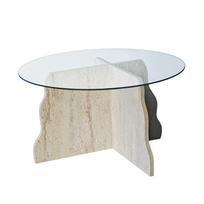 Kavos staliukas Kalune Design Butterfly, skaidri sp./travertine sp., 75 cm x 75 cm x 40 cm