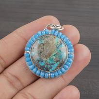 Natural Azurite Gemstone 925 Sterling Silver Jewelry Designer Pendant 1.35  AJP-2025 gray