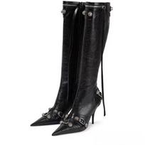 Seksualūs iki kelių žieminiai batai Prekės ženklo dizainas Super aukšti ploni kulniukai su kniedėmis Retro mada Šaunūs moteriški batai Didelis dydis 46 40 black