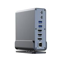 15 in 1 USB-C Docking Station 4K HD Vertical Hub with Triple Monitor ,RJ45 1000M,USB 3.0/2.0,PD 3.0,SD/TF,Audio 3.5 for Mac Pro pilka spalva