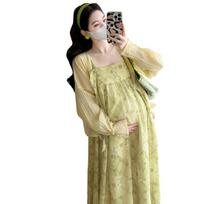 Elegant Chinese-Style Maternity 2-Piece Set: Floral Sling Dress & Slim Sun Protection Cardigan for Spring/Summer 2026 M beige