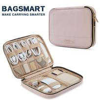 BAGSMART Travel Cable Organizer Waterproof Travel Gadget Pouch Charge Power Bank Ipad Headphone Organizer travel essentials rožinė