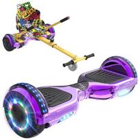 RCB Hoverboardas + Kartas 2-in-1 6,5 colio Bluetooth ir LED – Reguliuojamas kartingas – violetinis/geltonas – idealus vaikų dovanų rinkinys