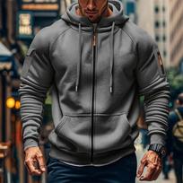 Men's Zip Up Hoodie Solid Color Long Sleeve Hooded Sweatshirt Casual Loose Fit Basic Outerwear Male Daily Streetwear Coat XL tamsiai pilka spalva