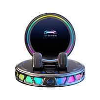 RGB atmosferos apšvietimo automobilio telefono laikiklis, belaidžio įkrovimo prietaisų skydelio oro angos magnetinis GPS laikiklis automobilinei navigacijai pilka