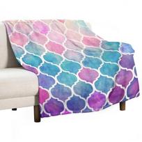 Rainbow Pastel Watercolor Moroccan Pattern Throw Blanket Soft Warm Blanket Gift for Grandparents 75x100cm (30x40inch) blue